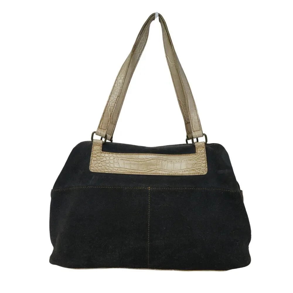 Sanpo Gray Suede Ostrich Leather Satchal Handbag Purse‎